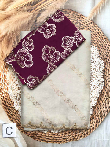 Fancy Saree with Scallop Border and Contrast Blouse
