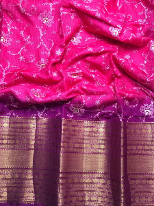 Exquisite Pink Kota Saree with Thread Embroidery