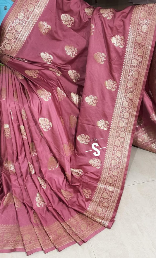 Pale pink Banarasi mashru silk saree