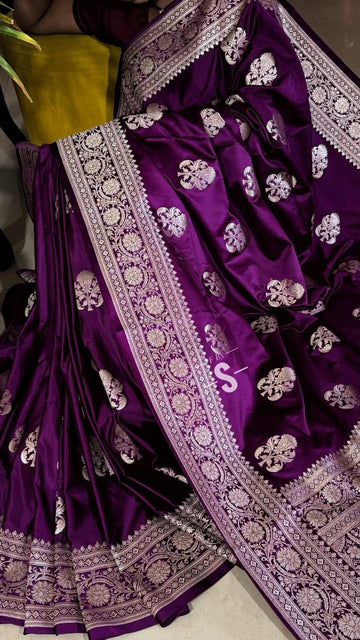 Grape  Purple Banarasi mashru silk saree