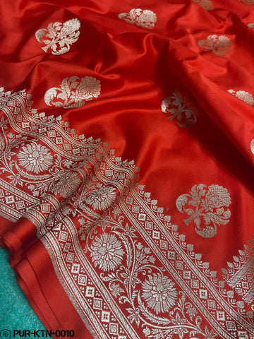 Blood Red Banarasi mashru silk saree