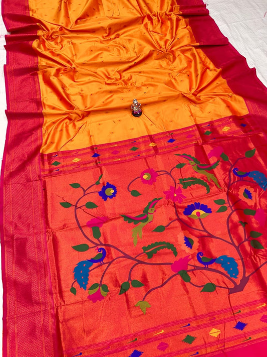Papaya Orange Paithani Saree