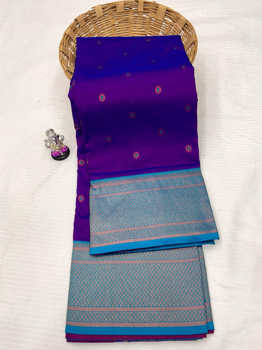 Megenta with sky blue  Paithani Saree
