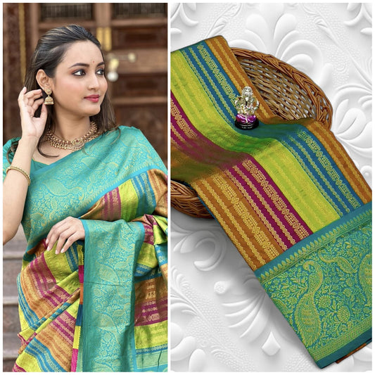 Vedaa Kadiyal stripes Paithani Saree