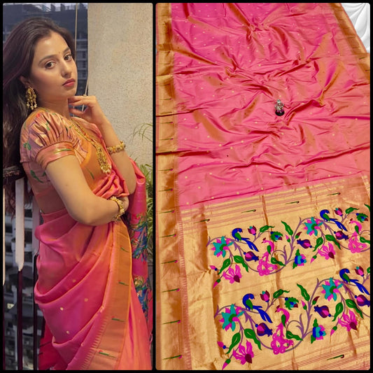 Rosy pink Paithani Saree