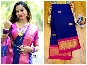 Blue  with Pink border saree