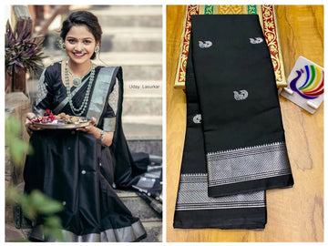 Black with silver border saree
