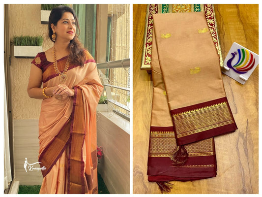 Beige with Maroon border saree