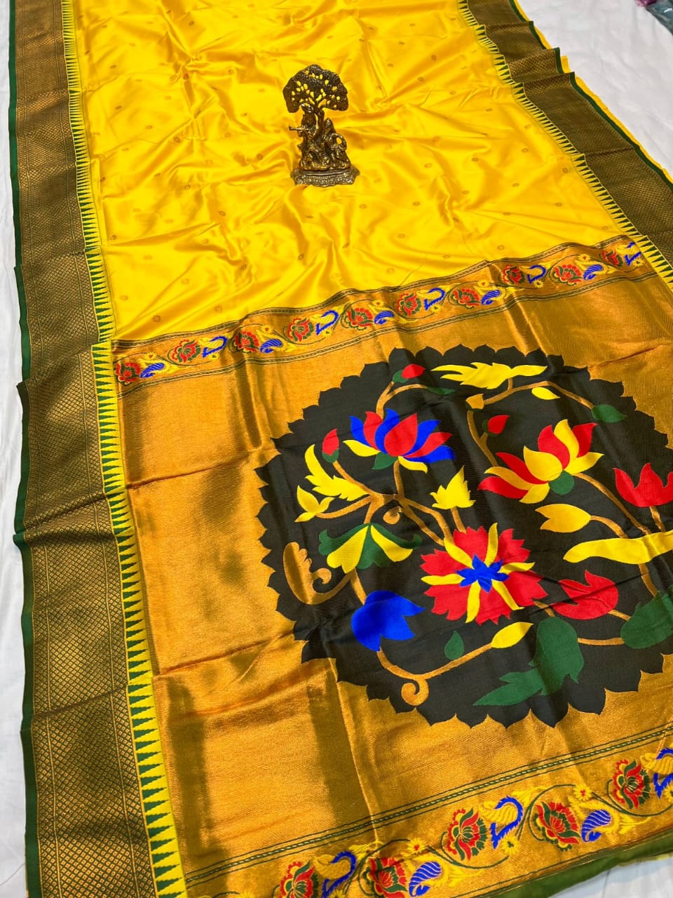 Yellow  color with fancy Lotus pallu  paithani saree