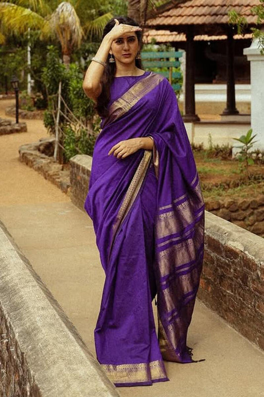 Purple Soft Lichi Silk Saree with Rich Pallu