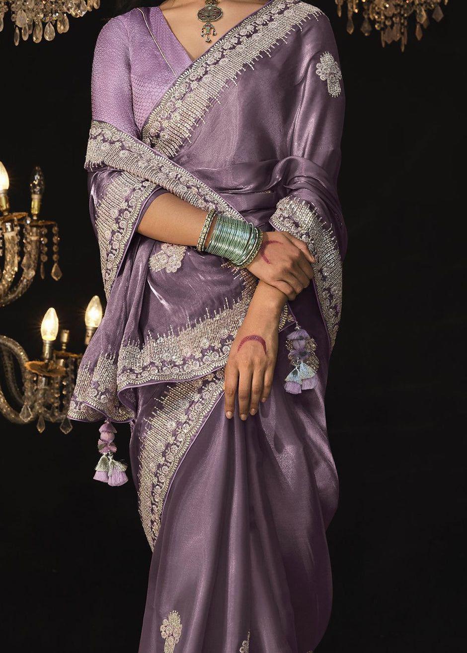 Lavender Jimmy Choo Crystal Silk Sarees