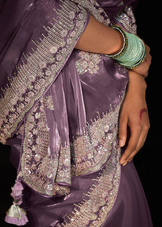Lavender Jimmy Choo Crystal Silk Sarees