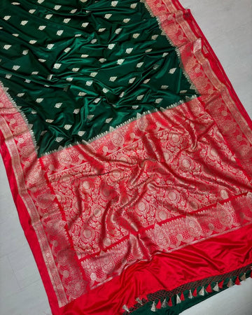 Bottle Green with red border Banarasi mashru silk saree