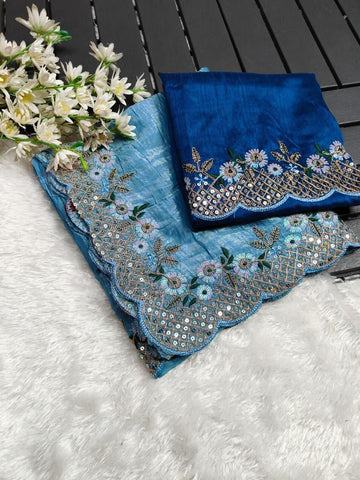 Blue Pure Gold Crush Saree