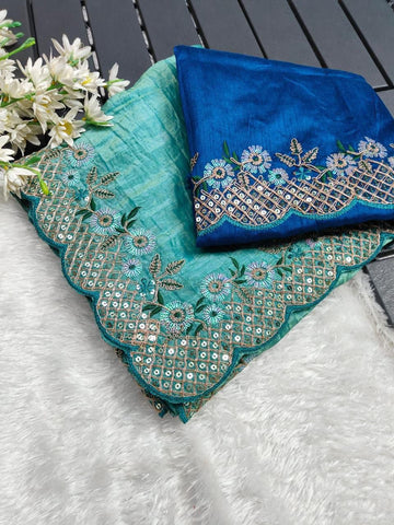 Sky blue  Pure Gold Crush Saree