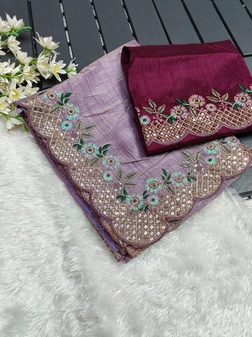 Lavender Pure Gold Crush Saree