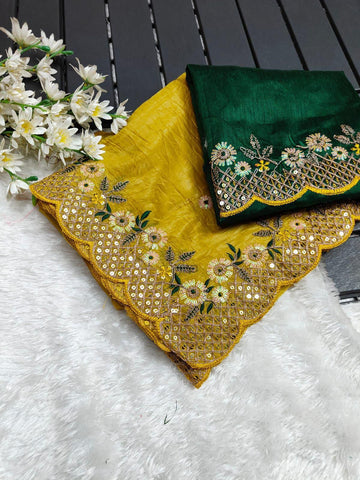 Yellow Pure Gold Crush Saree