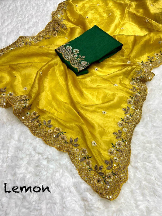 Yellow Pure Gold Crush Saree