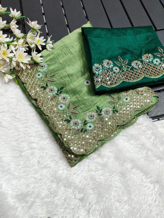 Green  Pure Gold Crush Saree