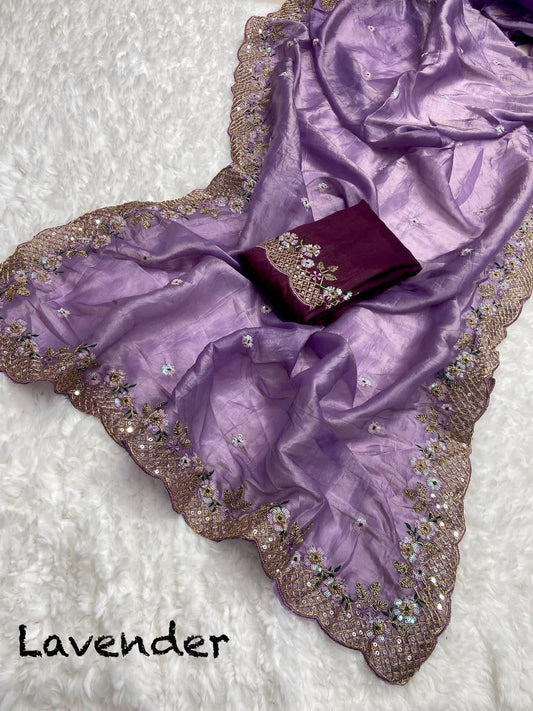 Lavender Pure Gold Crush Saree