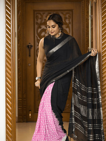 Black  soft linen printed saree