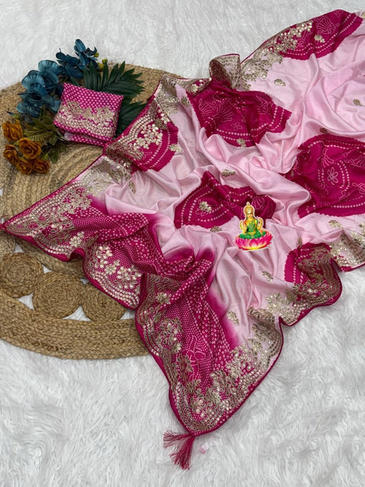 baby pink with pink Designer Shiny Silk Saree