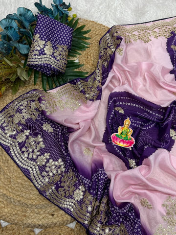 baby pink with purple  Designer Shiny Silk Saree
