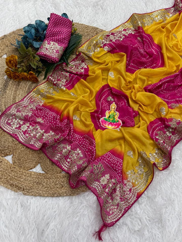 Yellow  Designer Shiny Silk Saree