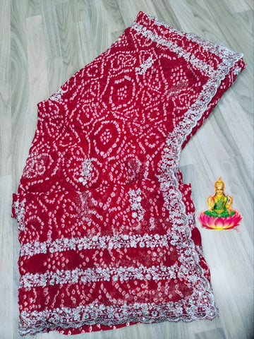 Red Bandhani Saree