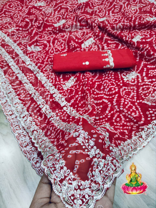 Red Bandhani Saree