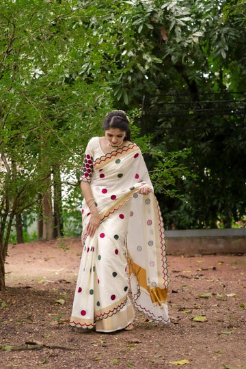 Cream colour Premium Linen Digital Print Saree