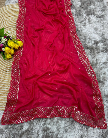 Cherry Red Soft Organza Saree with Hand Touch Sequin Work