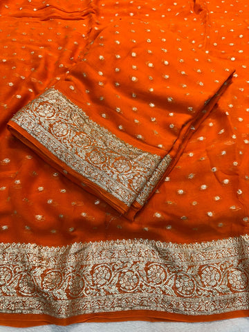 Orange Viscose Georgette Saree