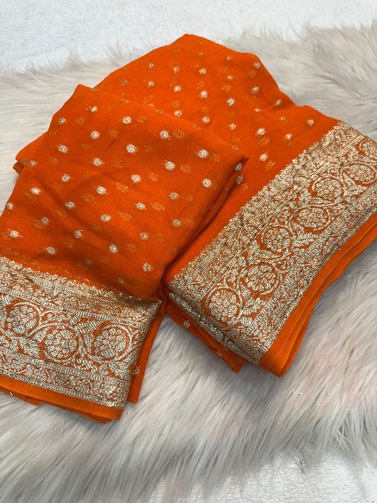 Orange Viscose Georgette Saree