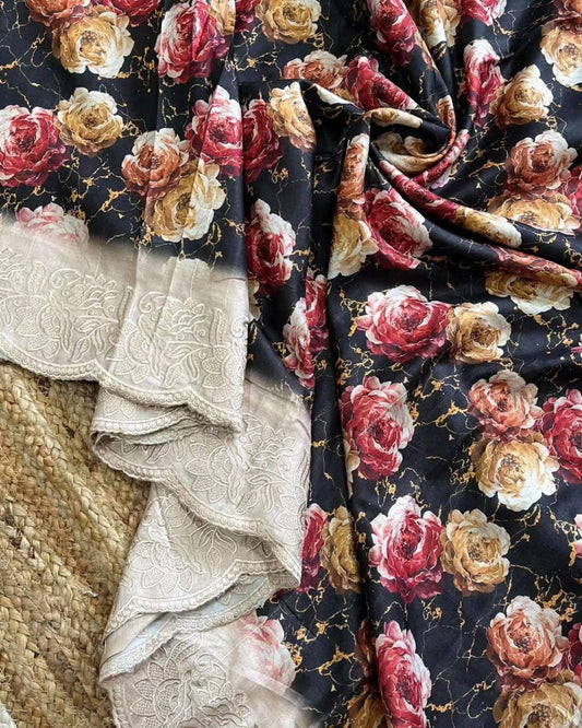 Black with Floral  Designer Saree