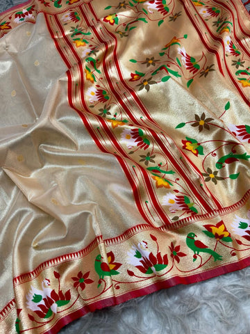 Cream Timeless Organza Tissue Silk Saree ✨
