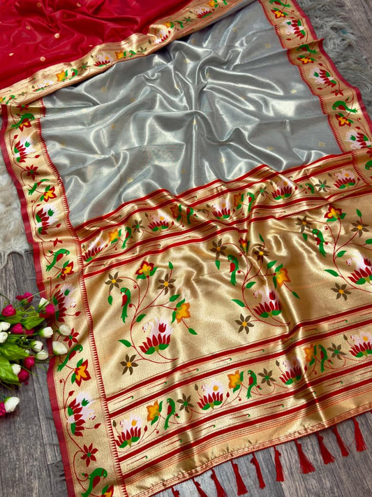 Grey Timeless Organza Tissue Silk Saree ✨