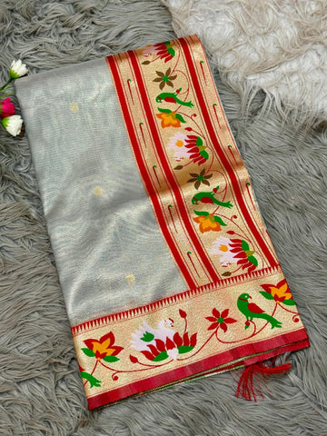 Grey Timeless Organza Tissue Silk Saree ✨