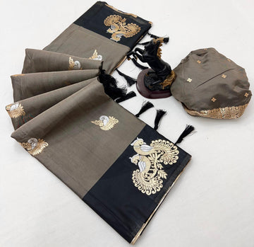 Grey Amrapali Paithani Silk Saree