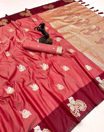 Rust pink Amrapali Paithani Silk Saree
