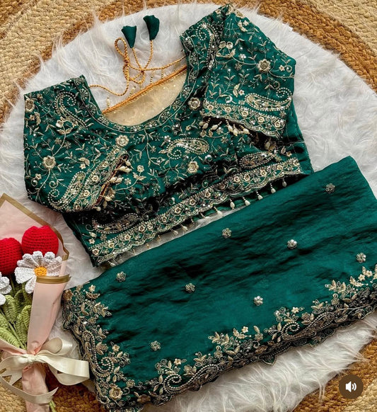 Green Space Silk Embroidery Saree
