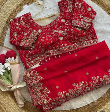 Red Space Silk Embroidery Saree