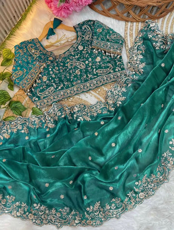 Green Space Silk Embroidery Saree