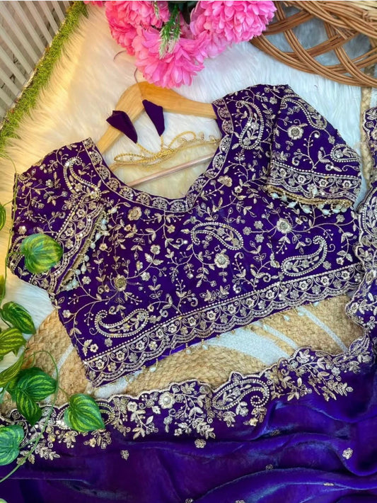 Blue Space Silk Embroidery Saree