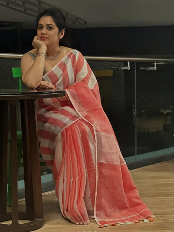 Peach orange Linen Digital Print