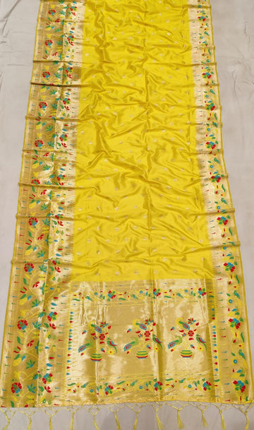 yellow color with rich paithani border saree