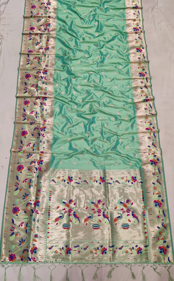 Teal Green color with rich paithani border saree