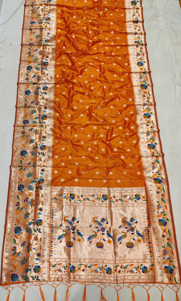 Orange color with rich paithani border saree