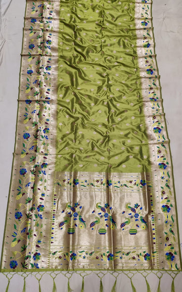 olive Green color with rich paithani border saree