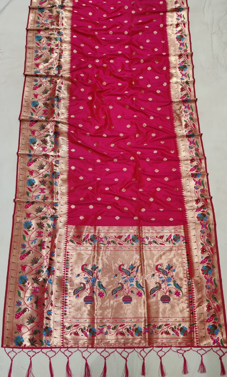Rani Pink color with rich paithani border saree